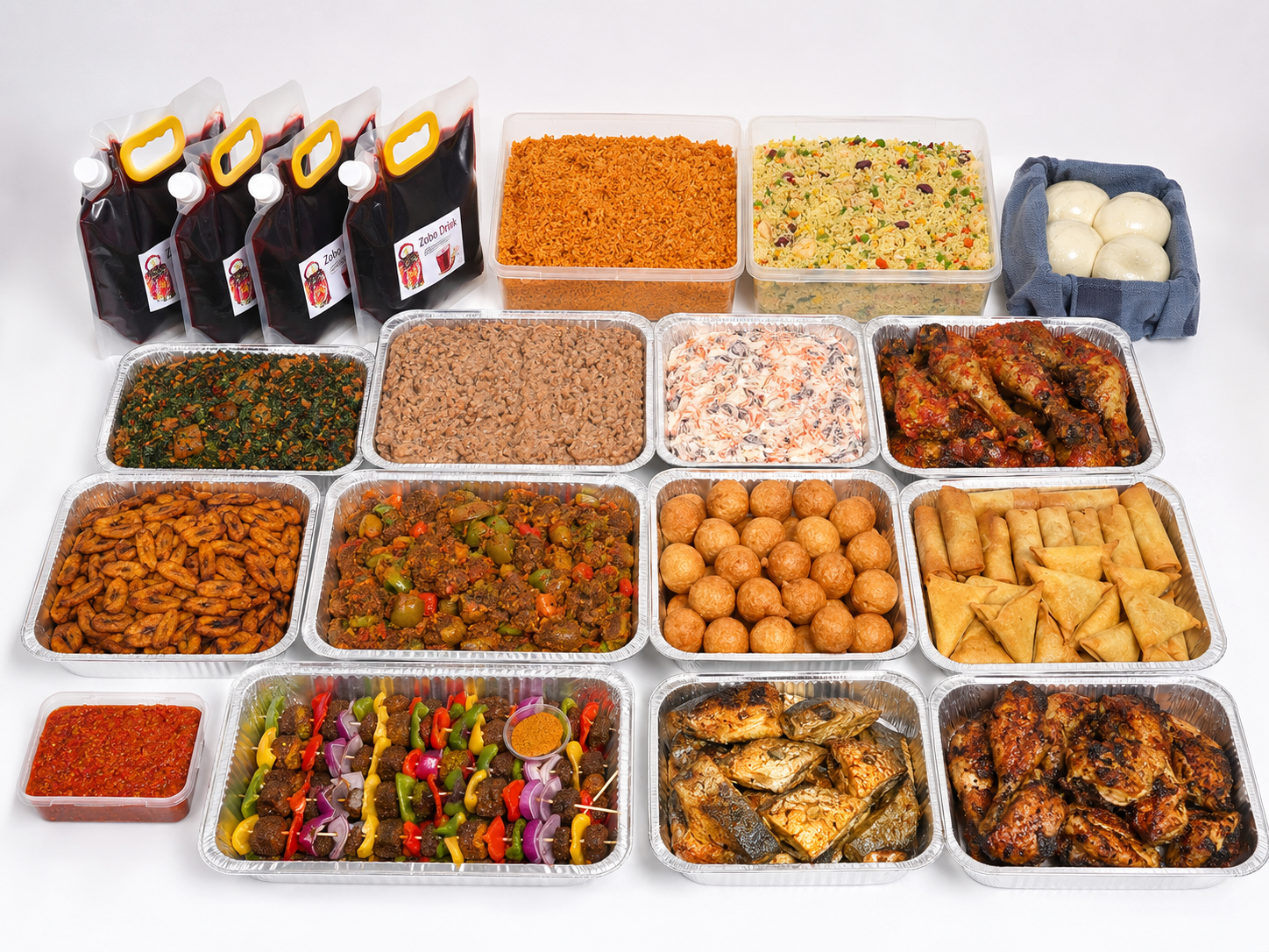 Curated buffet of Nigerian dishes
