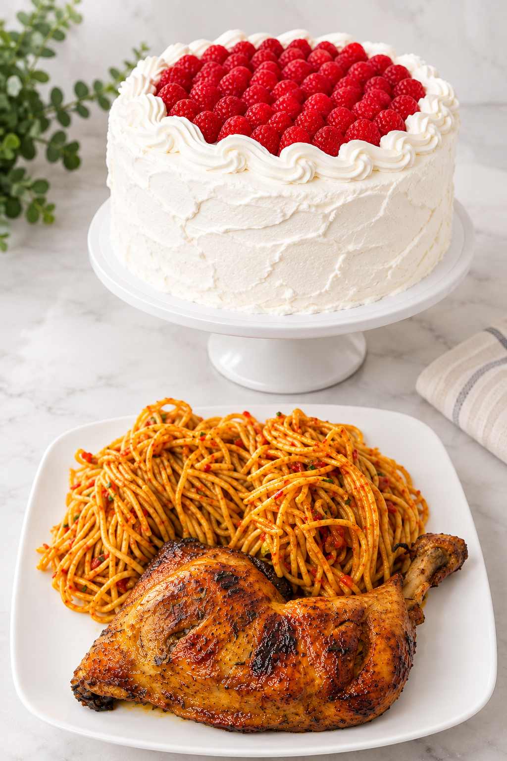 Luxury banquet of Nigerian dishes and a black-and-gold tiered cake